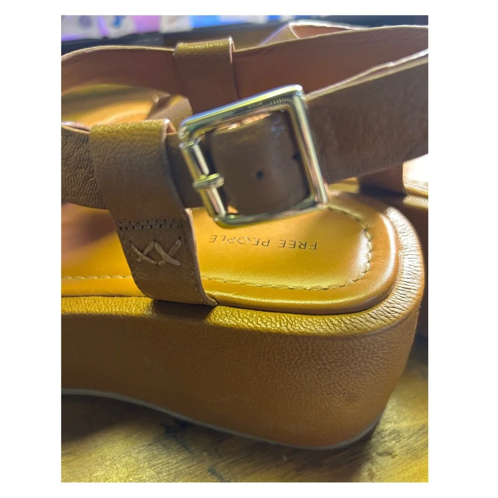 Free People Holt Flatform Sandals Wmn 8.5 brown Leather Slingback Wedge boho